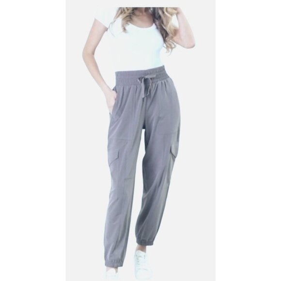 SPANX  Tan Jogger Track Pants High-Rise Elastic  Waist Size Large .Gray/Blue - Picture 1 of 16